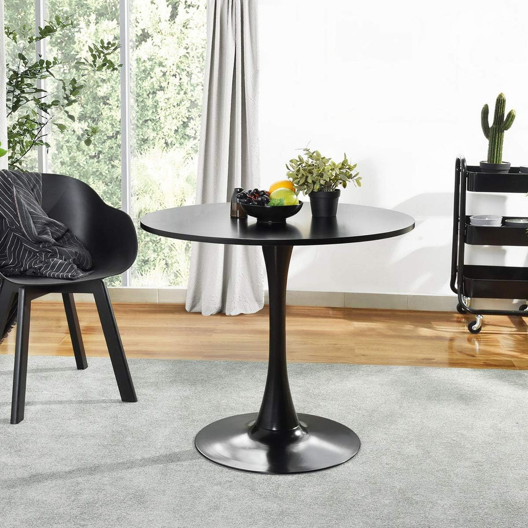 FurnitureR 31.5" Round Dining Table for 2-4 People with Pedestal Base for Home Office Living Room Kitchen Leisure, Black, Tulip Style