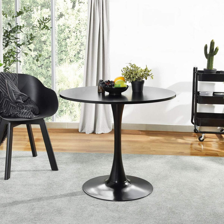 FurnitureR 31.5" Round Dining Table for 2-4 People with Pedestal Base for Home Office Living Room Kitchen Leisure, Black, Tulip Style