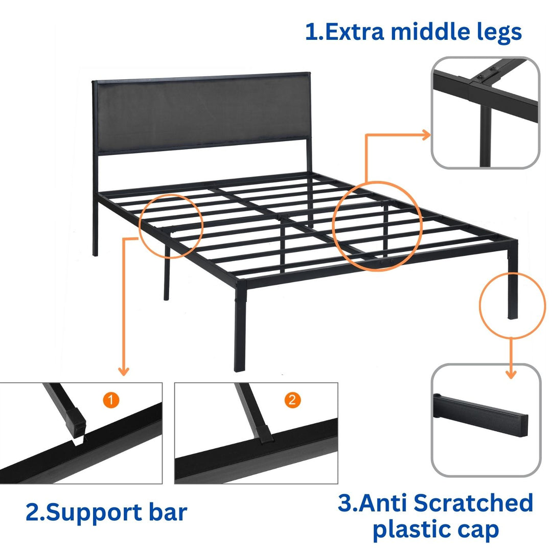 Furniture R Modern Platform Bed Frame With Metal Slats And Padded Headboard