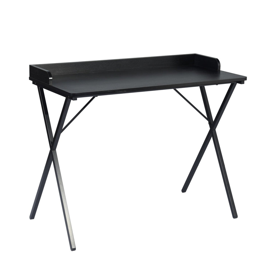 Furniture R Stylish Compact Black Wood Computer Desk With Metal Frame