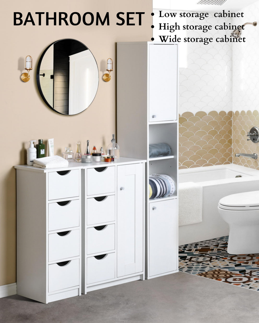 Furniture R Bathroom Storage Cabinet, Small Corner Matt White Floor Cabinet With 4 Drawers