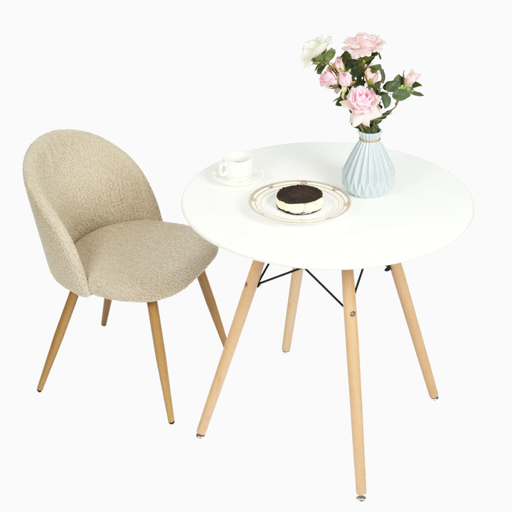 Furniture R Scandinavian Round White Dining Kitchen Table With Wooden Legs For Office & Conference 2 To 4 People