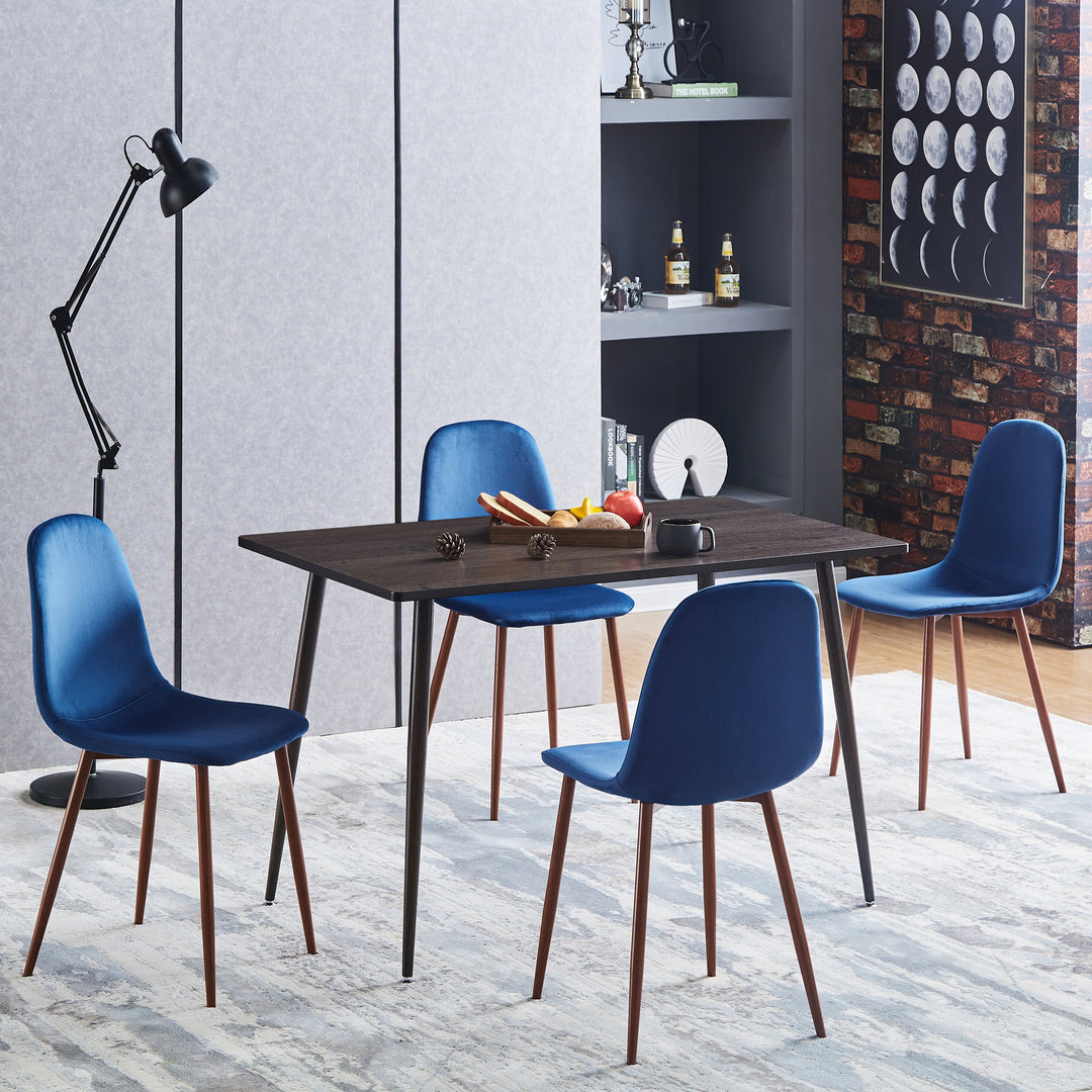 Furniture R Vintage-Inspired Velvet Upholstered Dining Chairs With Walnut Wooden Effected Metal Leg