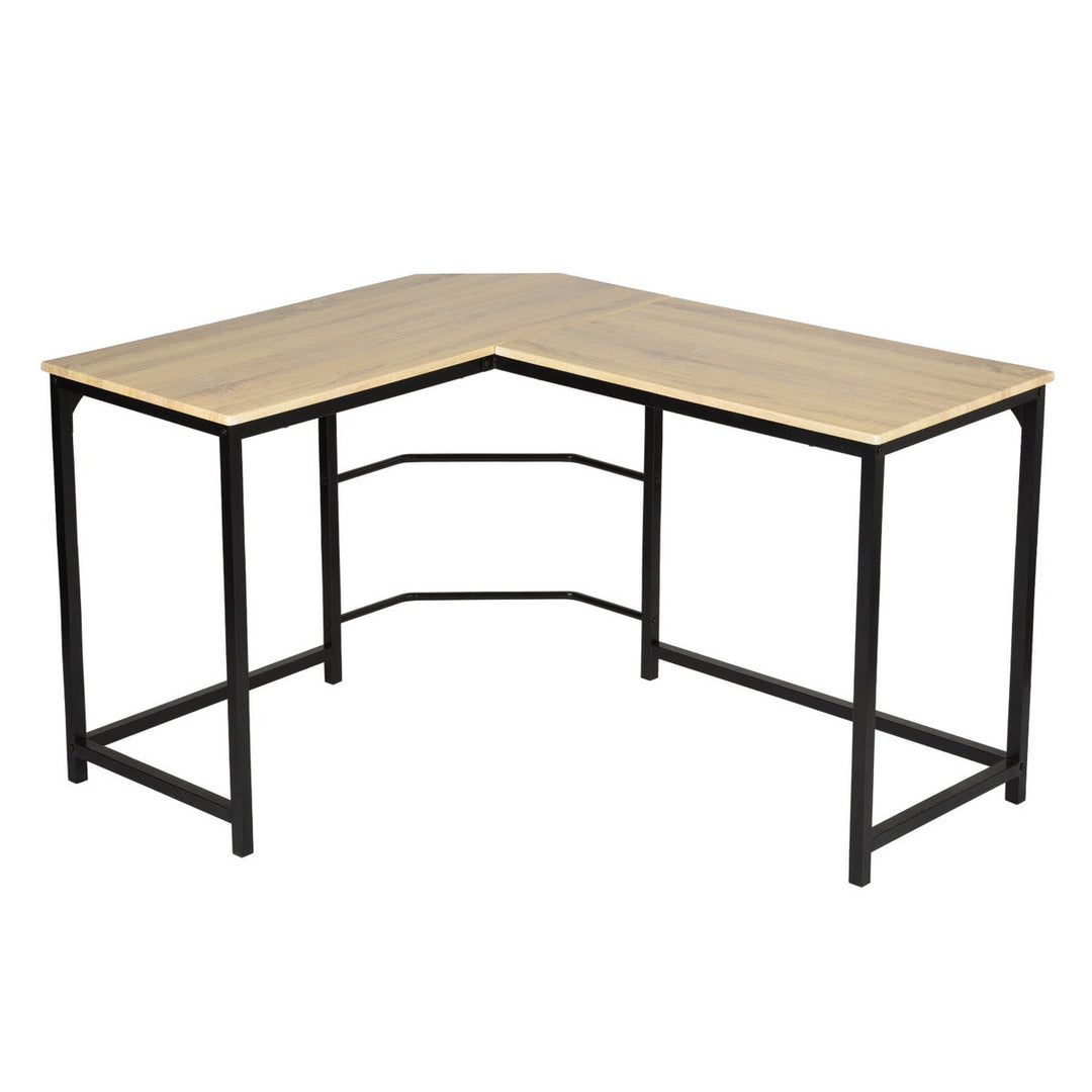 Furniture R Vintage Dark Brown L-Shaped Oak Corner Desk With Storage