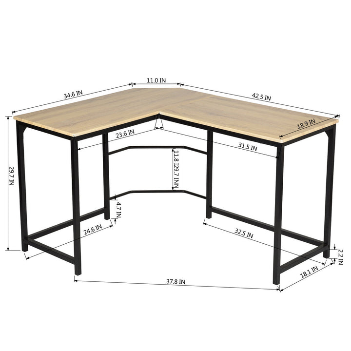 Furniture R Vintage Dark Brown L-Shaped Oak Corner Desk With Storage