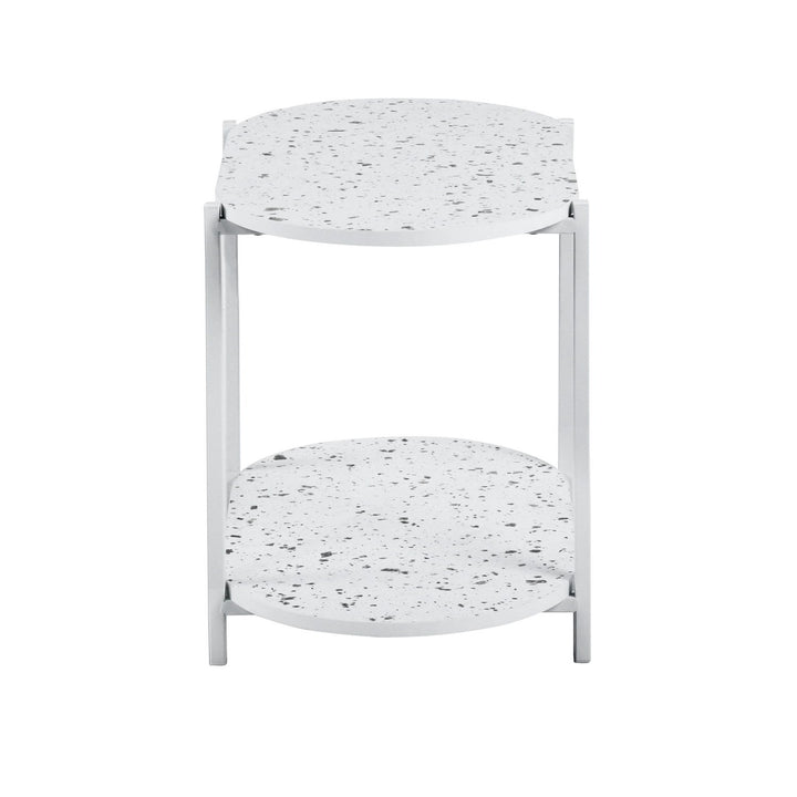 Furniture R Modern Oval Marble White Metal End Table With Wood Shelves