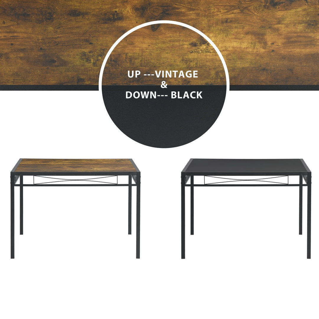 Furniture R Vintage-Inspired Embery Rectangular Dining Table ,Modern Rectangular Brown Wooden Top