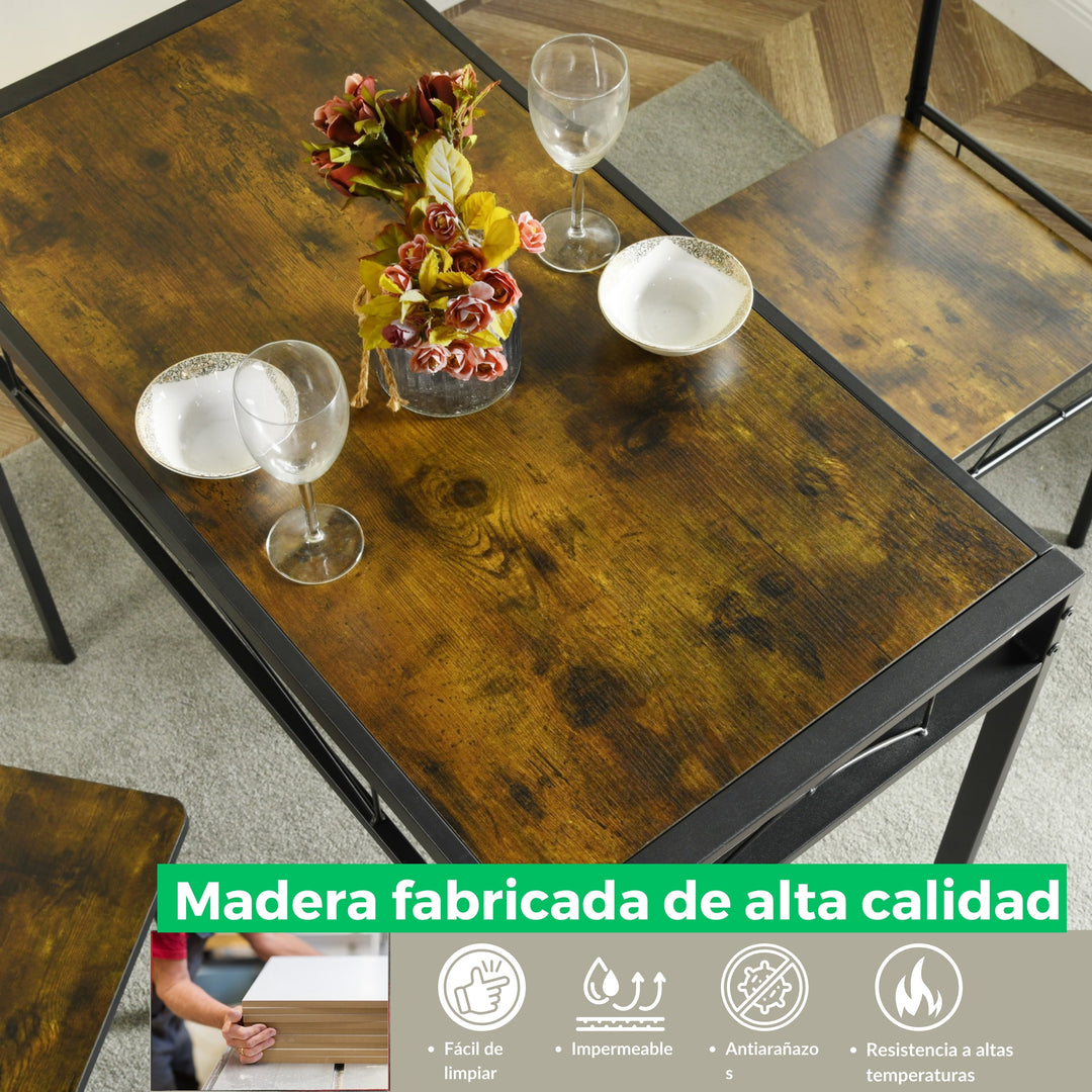 Furniture R Vintage-Inspired Kitchen Dining Table Set, Modern Rectangular Brown Wooden Kitchen Table Set.