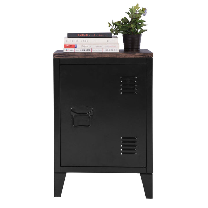 Furniture R Industrial Metal Storage Cabinet With Wooden Top And Adjustable Shelves