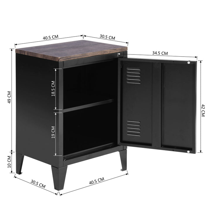 Furniture R Industrial Metal Storage Cabinet With Wooden Top And Adjustable Shelves