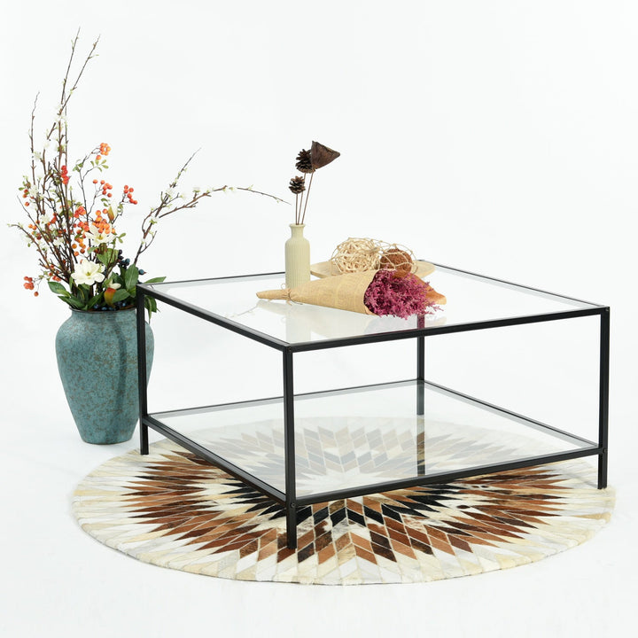 Furniture R Sleek Metal And Square Temper Glass End Table With Contemporary Design