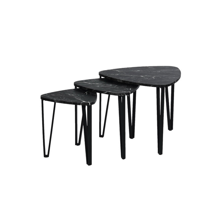 Furniture R Mid-Century Black Marble Effected Coffee Table With Simple Elegance