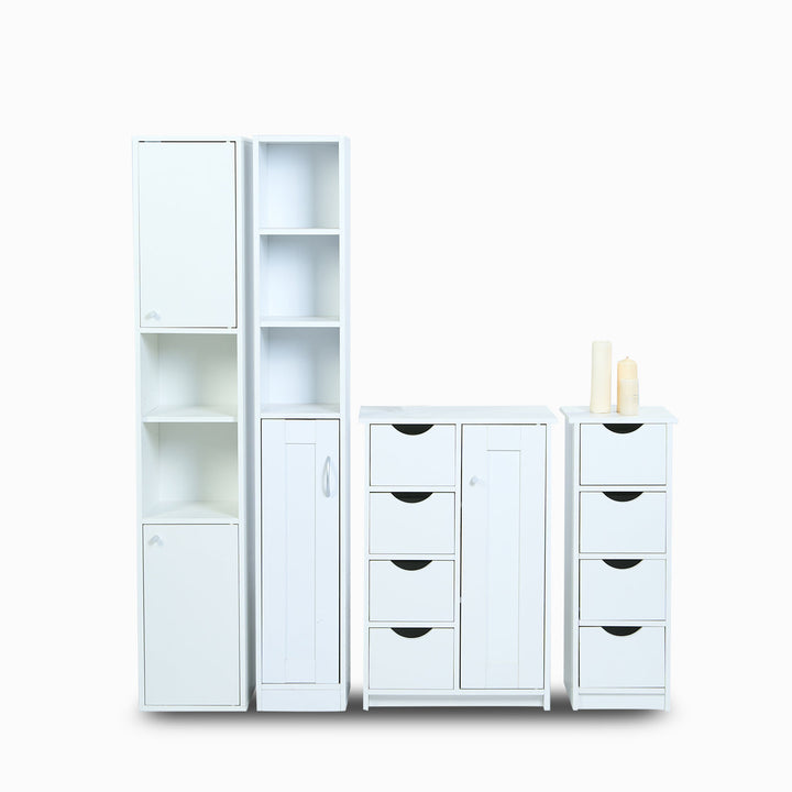 Furniture R Free Stand Slim 4 Drawer Floor Bathroom Cabinet With Matte White Finish