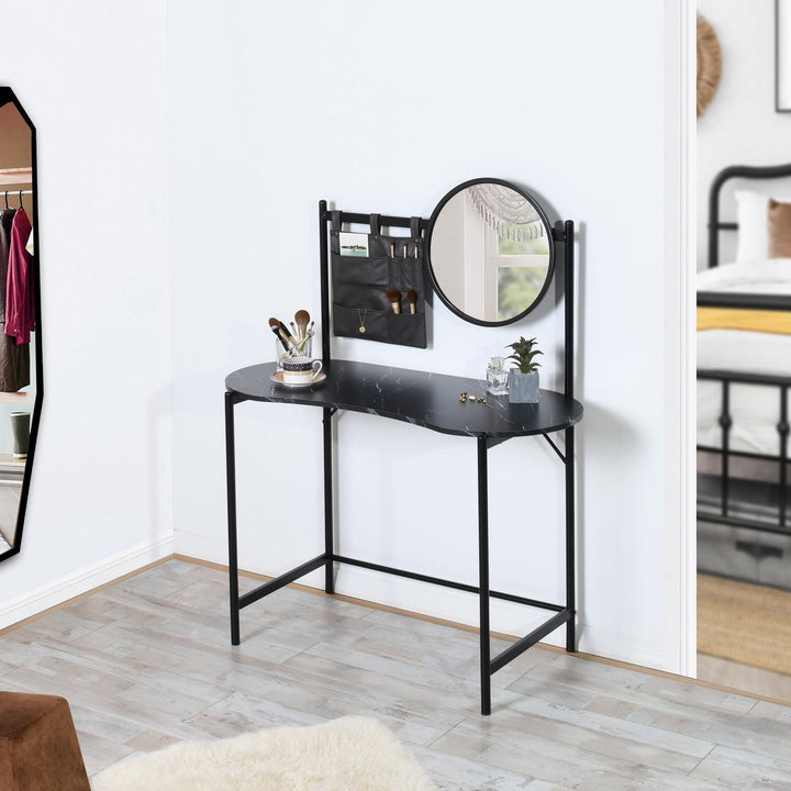 Furniture R Compact Oval Vanity Table With Storage Trays And Mirror