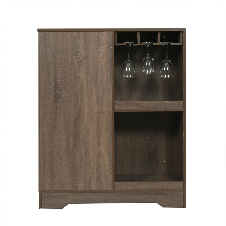 Furniture R Mid-Century Wooden Counter Height Bar Table With Wine Rack And Storage Cabinet