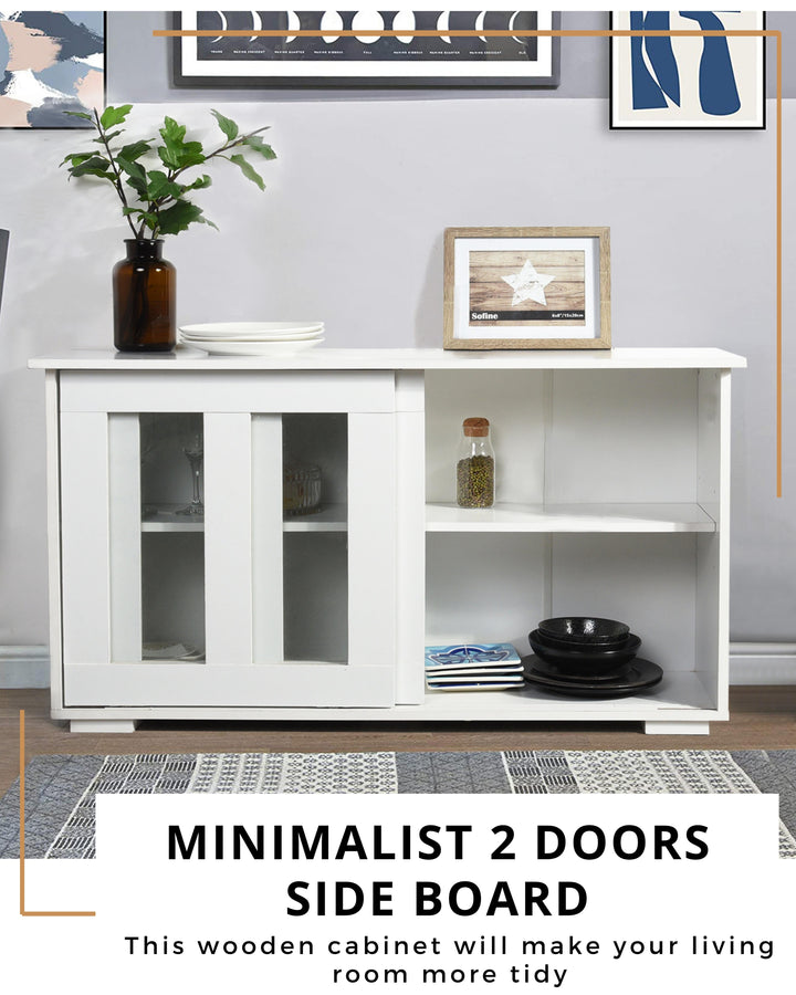 Furniture R Versatile White Buffet Sliding Door Sideboard With Adjustable Shelves