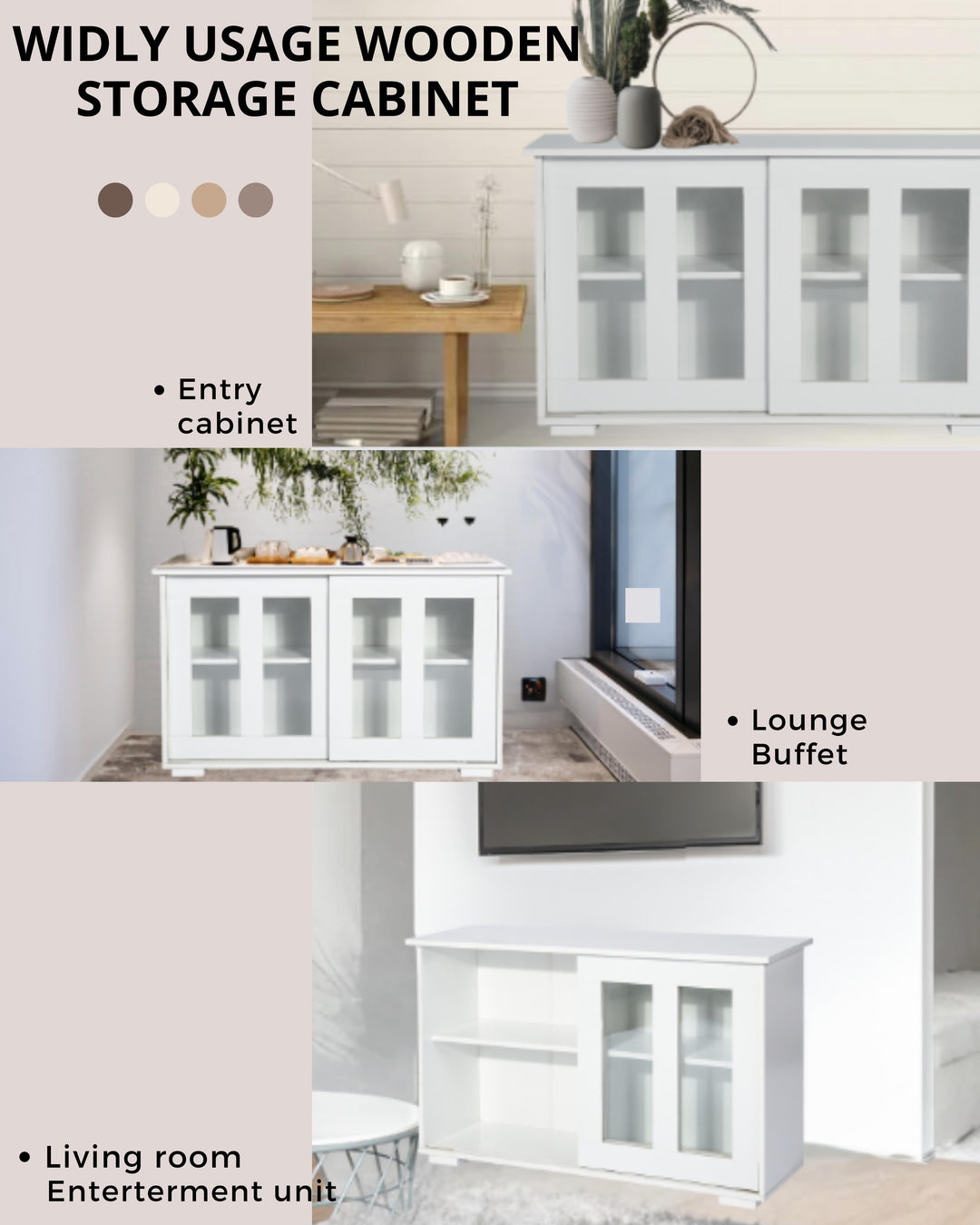 Furniture R Versatile White Buffet Sliding Door Sideboard With Adjustable Shelves