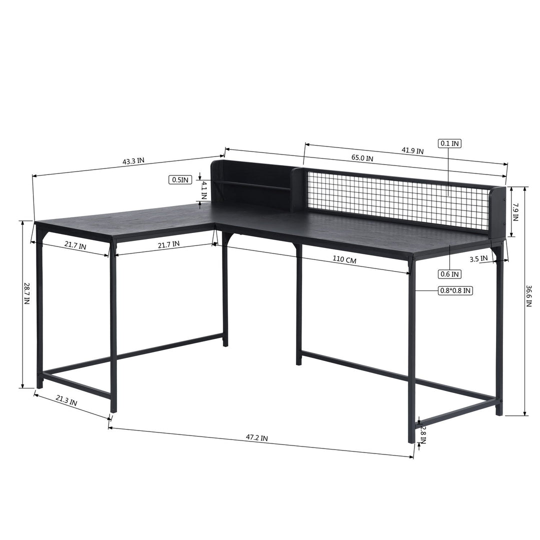 Furniture R Space-Saving L-Shaped Corner Desk With Mesh Storage Panel