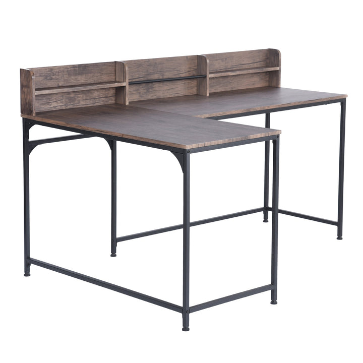 Furniture R Industrial-Chic Space-Saving L-Shaped Corner Desk With Wooden Panel