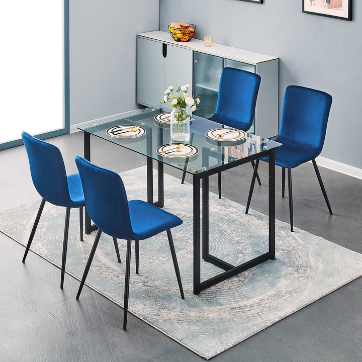 Furniture R Modern Blue Velvet Dining Chairs With Protective Pads And Tubular Frames