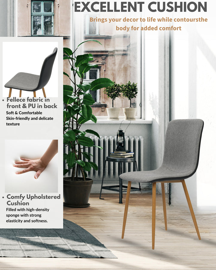 Furniture R Scandinavian-Inspired 2 Tone Color Upholstery Dining Chairs With Wooded Effected Metal Legs