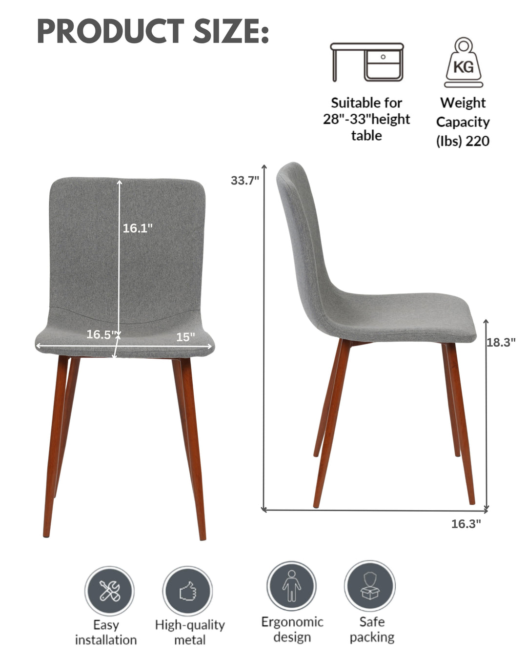 Furniture R Mid-Century Retro Kitchen Dining Chairs With Grey Upholstered Cushion And High Backrest