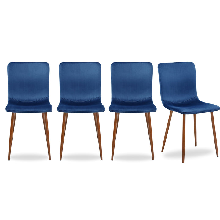 Furniture R Luxury Blue Velvet Dining Chairs With Protective Pads And Tubular Frames,Set Of 4