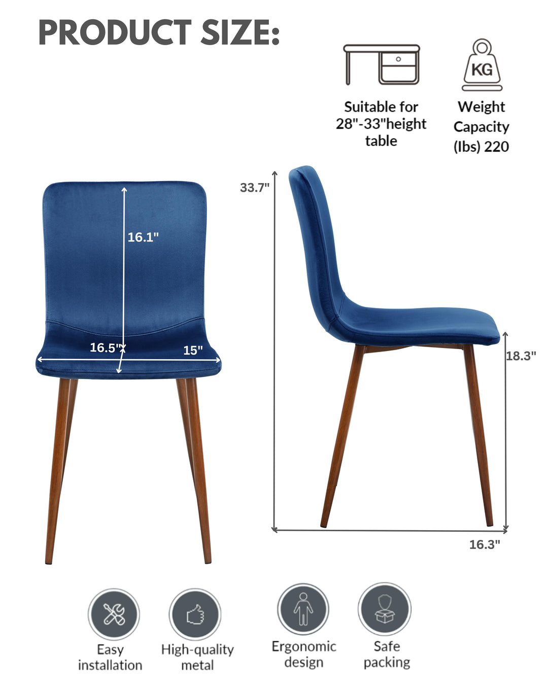 Furniture R Luxury Blue Velvet Dining Chairs With Protective Pads And Tubular Frames,Set Of 4