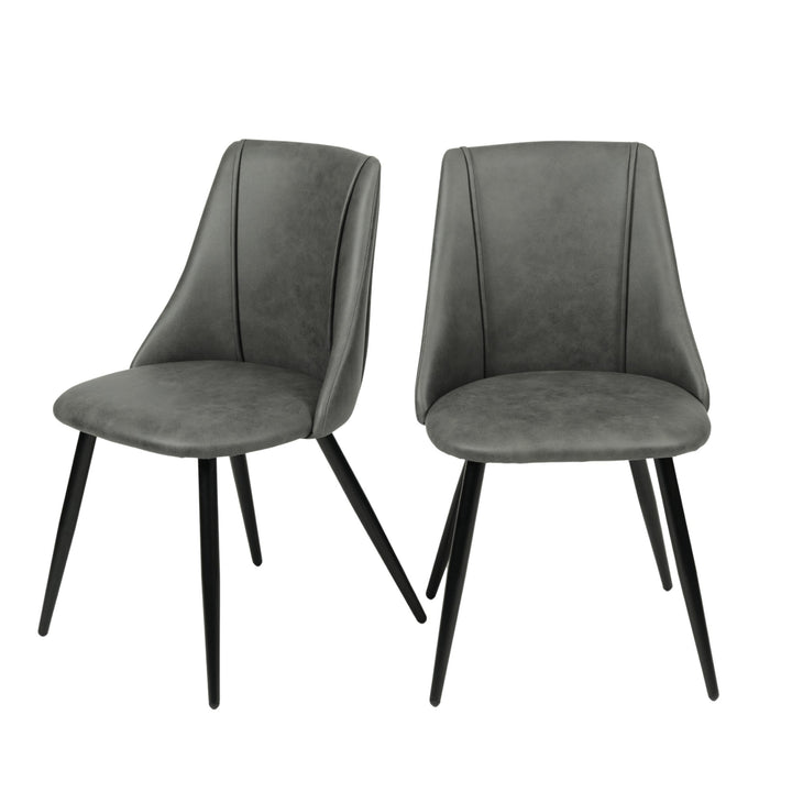 Furniture R Stylish Retro Dining Chairs With Black Metal Legs And Gray Leatherette Seats