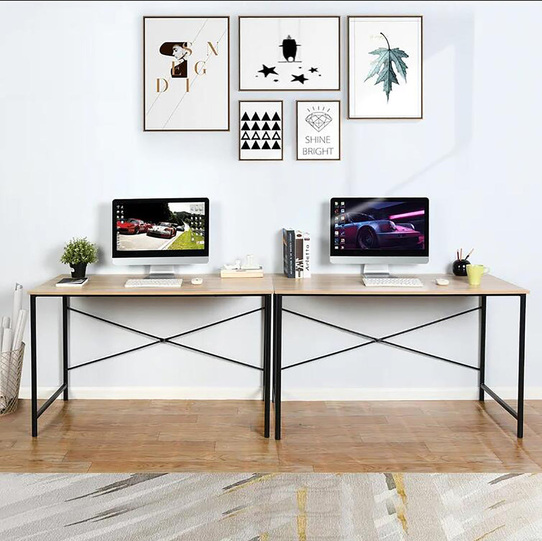 Furniture R Practical Wooden Computer Desk With Steel Frame And Storage Space