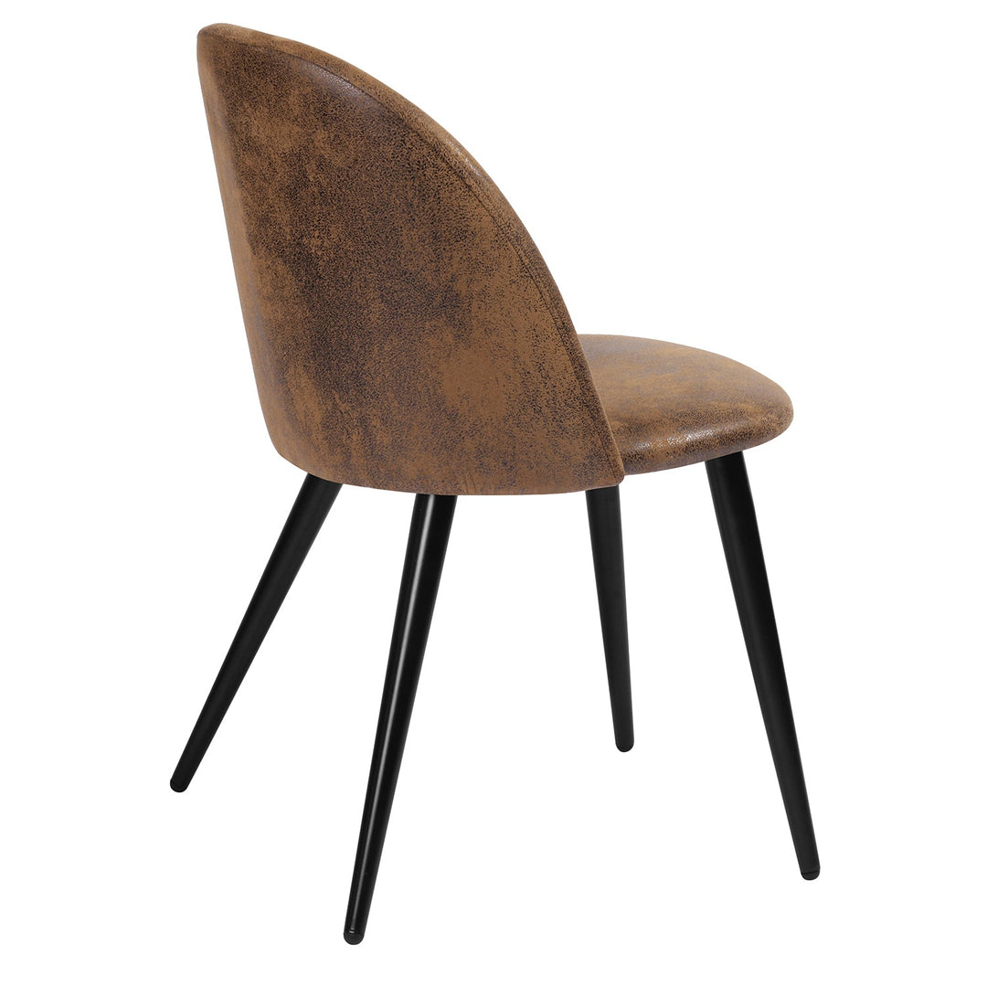 Furniture R Rustic Brown Suede Upholsery Dining Chairs With Matt Finish Metal Legs