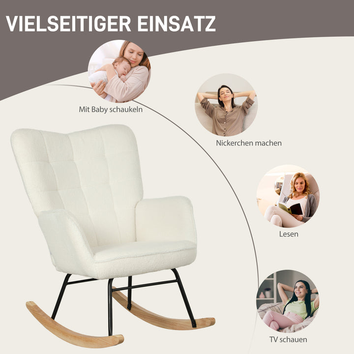 FurnitureR Chaise à Bascule Blanche 1-Pack, Design Moderne, Polyester Confortable, Cadre Métallique Robuste, Idéale pour Salons, Assemblage Facile