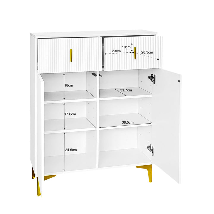 FurnitureR 1-Pack Sideboards Blanc, Design Moderne, Particules de Bois, Rangement Spacieux, Optimisé pour les Petits Espaces, Poignées Dorées Élégantes