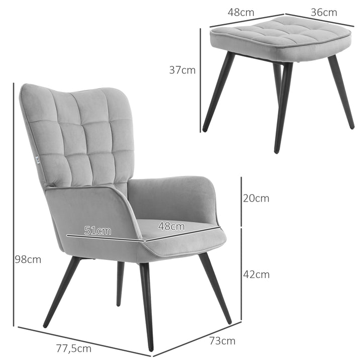 FurnitureR Chaise Longue Gris Clair avec Pouf, Design Moderne, Matériau Acier, Meubles de Salon Confortables, Style Scandinave, Inclut Repose-Pieds