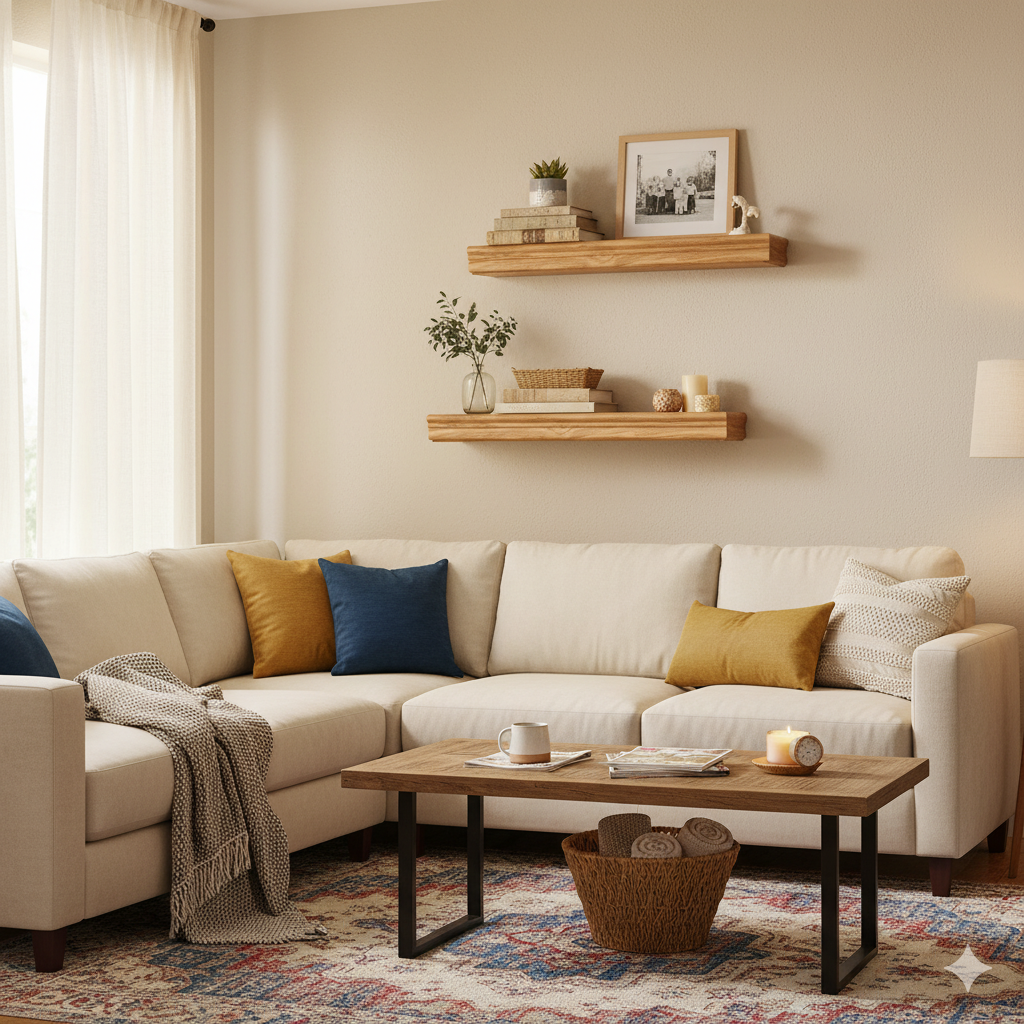 FurnitureR 2 Pack Floating Shelves, Natural Wood Tone MDF Wall Shelves for Home Decor & Storage, Perfect for Bedroom, Living Room, Bathroom, Kitchen