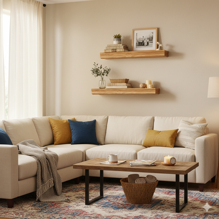 FurnitureR 2 Pack Floating Shelves, Natural Wood Tone MDF Wall Shelves for Home Decor & Storage, Perfect for Bedroom, Living Room, Bathroom, Kitchen