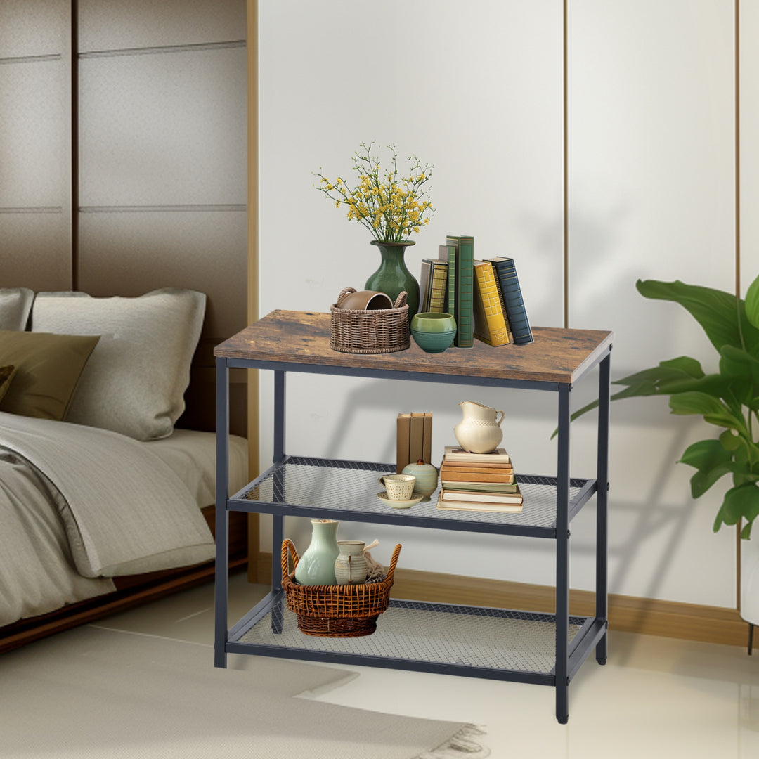 Furniture R 3-Tier Storage Organizer, Small Console Table, Entrance Rack, Side Table with 2 Layers of Mesh, Metal Frame, Upright Shelf for The Home, Sofa End, Kitchen, Dining, Living, Hallway