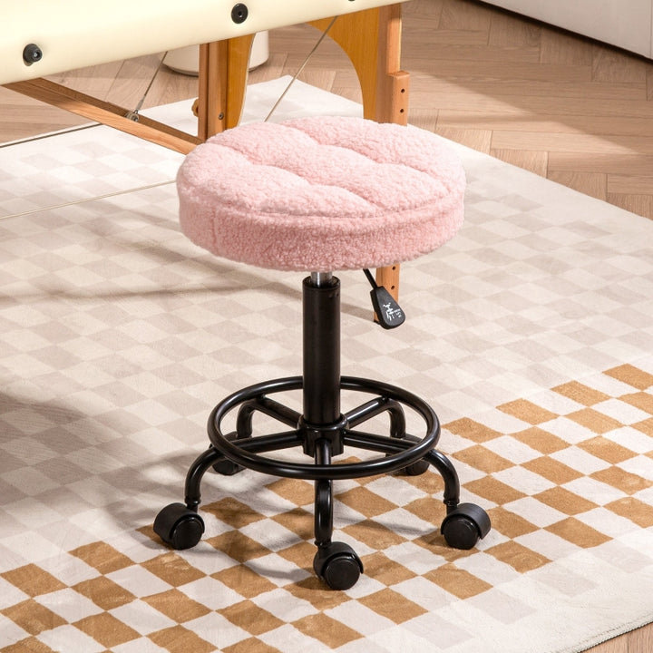 FurnitureR Tabouret de Bar Réglable Rose, Design Moderne, Revêtement en Polyester Confortable, Usage Domestique et Professionnel, Cadre Métallique Durable