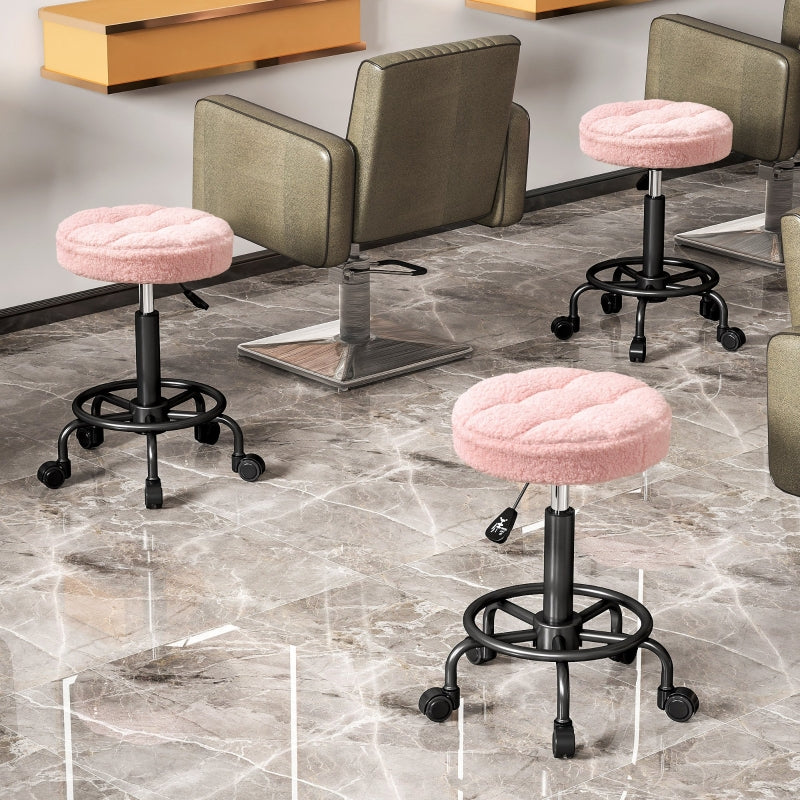 FurnitureR Tabouret de Bar Réglable Rose, Design Moderne, Revêtement en Polyester Confortable, Usage Domestique et Professionnel, Cadre Métallique Durable