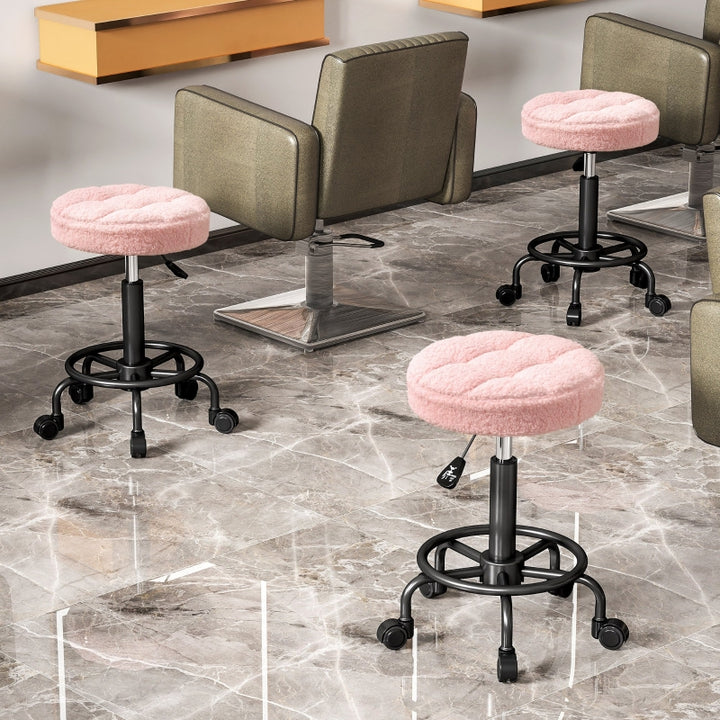 FurnitureR Tabouret de Bar Réglable Rose, Design Moderne, Revêtement en Polyester Confortable, Usage Domestique et Professionnel, Cadre Métallique Durable