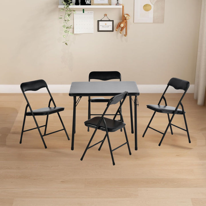 Ensemble table et chaises pliantes pour enfants FurnitureR 5 pièces, petite table carrée et 4 chaises, assises rembourrées en PVC, idéal pour les activités préscolaires, noir