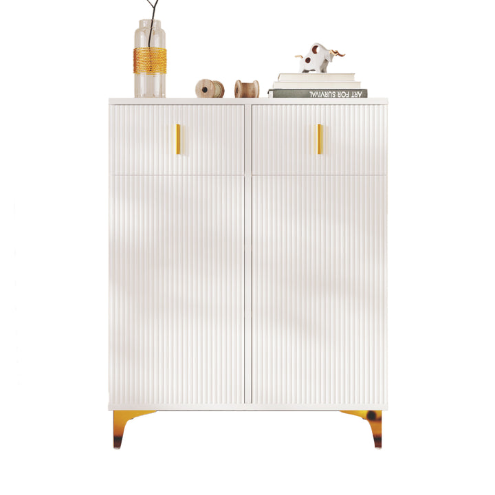 FurnitureR 1-Pack Sideboards Blanc, Design Moderne, Particules de Bois, Rangement Spacieux, Optimisé pour les Petits Espaces, Poignées Dorées Élégantes