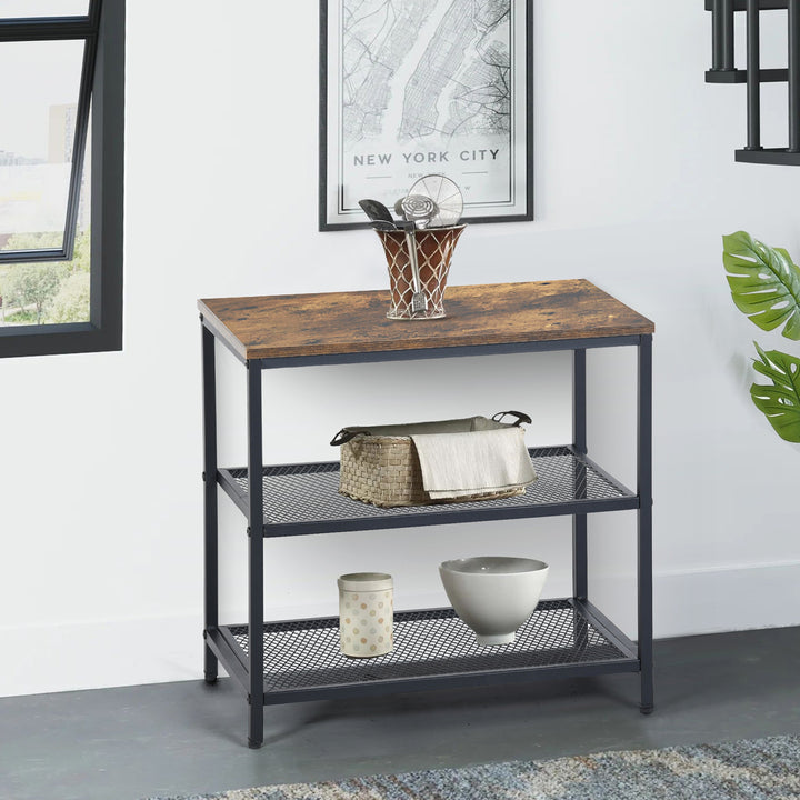 Furniture R 3-Tier Storage Organizer, Small Console Table, Entrance Rack, Side Table with 2 Layers of Mesh, Metal Frame, Upright Shelf for The Home, Sofa End, Kitchen, Dining, Living, Hallway