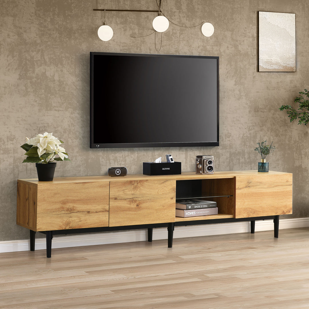 Moderner TV-Schrank mit Holzmaserung und 7-Farben-LED-Beleuchtung