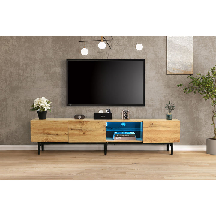 Moderner TV-Schrank mit Holzmaserung und 7-Farben-LED-Beleuchtung