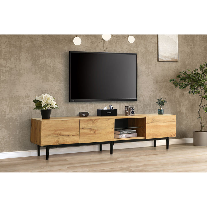 Moderner TV-Schrank mit Holzmaserung und 7-Farben-LED-Beleuchtung