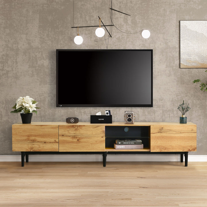 Moderner TV-Schrank mit Holzmaserung und 7-Farben-LED-Beleuchtung