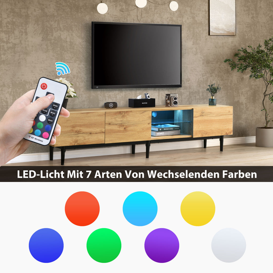 Moderner TV-Schrank mit Holzmaserung und 7-Farben-LED-Beleuchtung