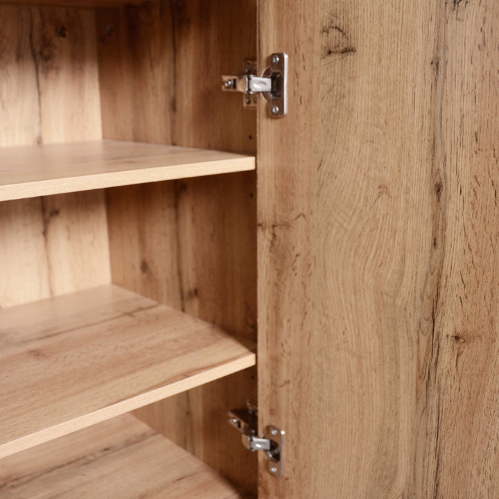 Hallway Coat Rack Set with Mirror, Shoe Cabinet, Wall Hooks, Storage Shelf, and Bench – Black & Wood Finish