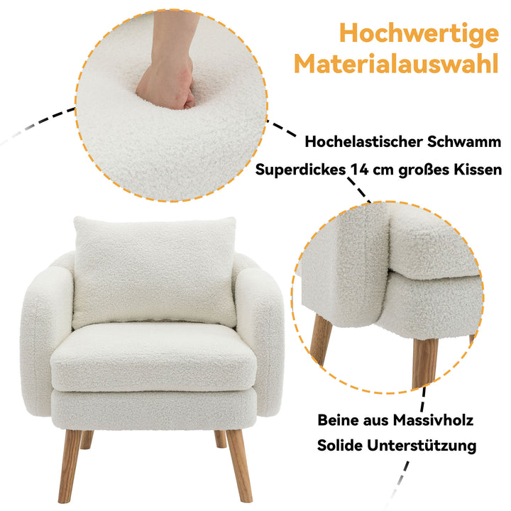 FurnitureR Canape Relaxation en Velours Teddy avec Coussins, Fauteuil avec Coussins Extra épais, Individuel, Pieds en Bois Massif